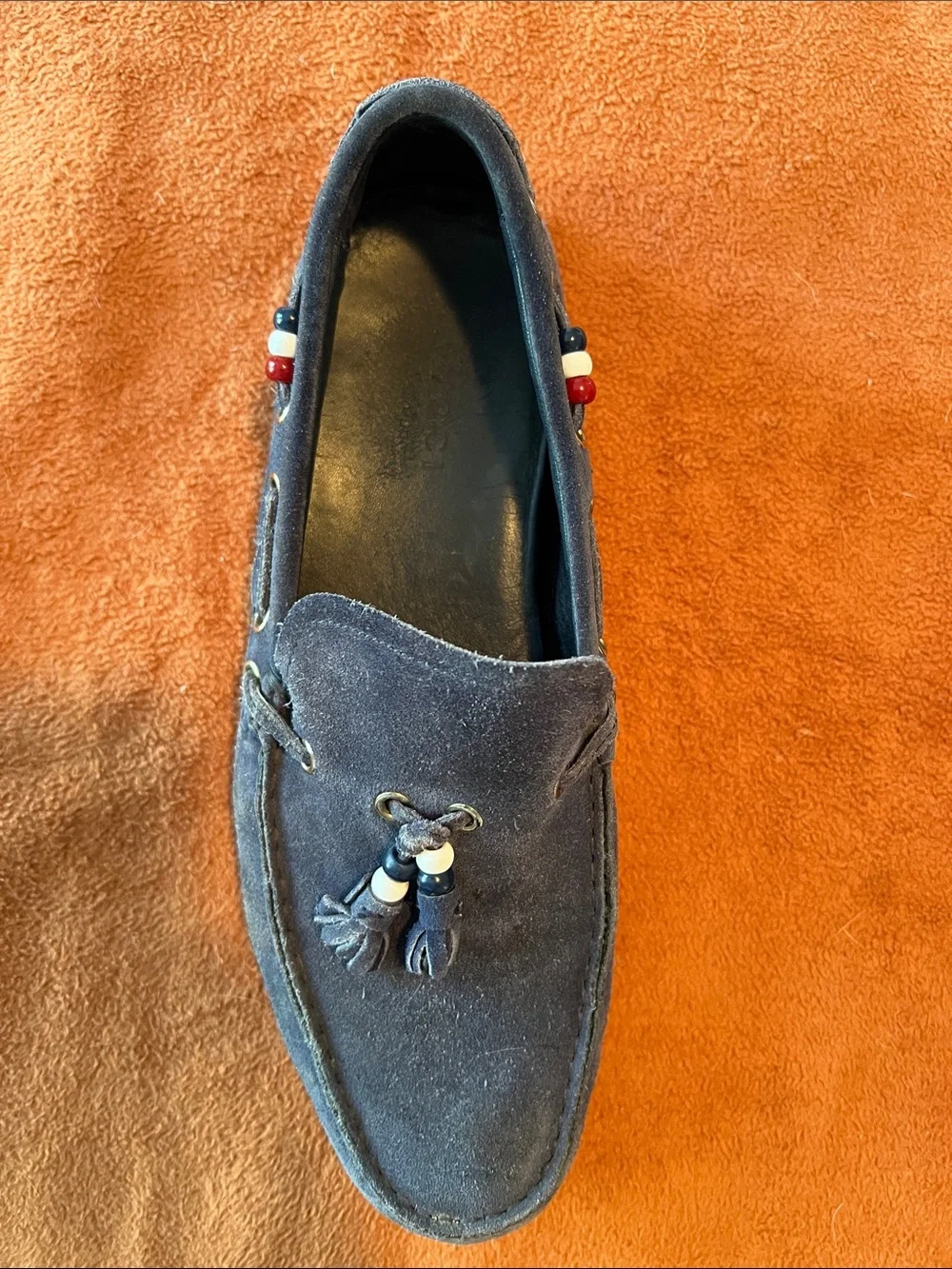 Gucci Navy Suede Tassel Loafers with Bead Accents 212190